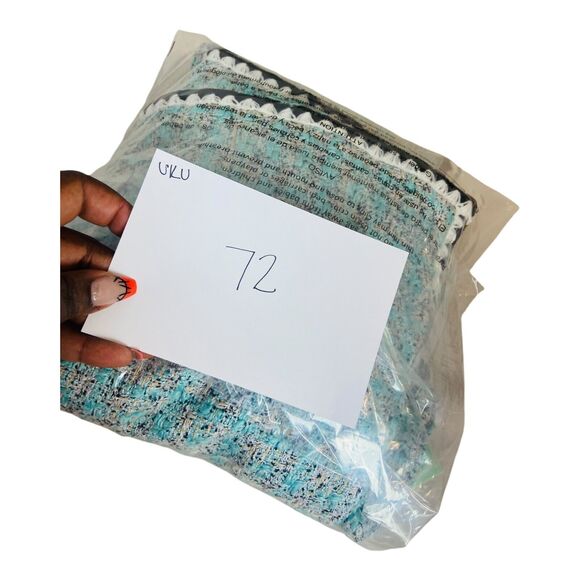 NWT LifeShe Tweed Jackie Button Up V Neck Short Sleeve Mini Dress Blue Lined L - Picture 14 of 14